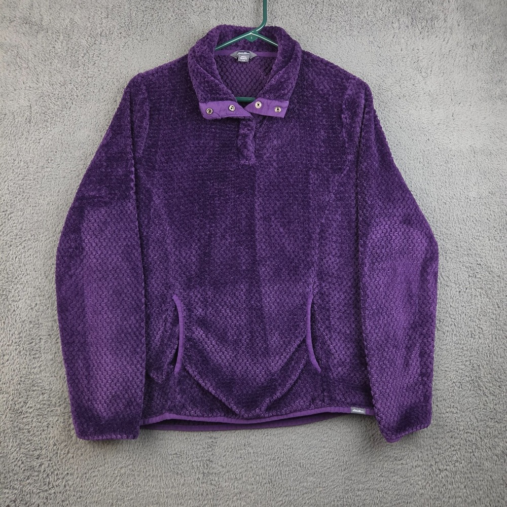 Eddie Bauer Everett Fleece Pullover Women's Large Purple Snap Neck Textured